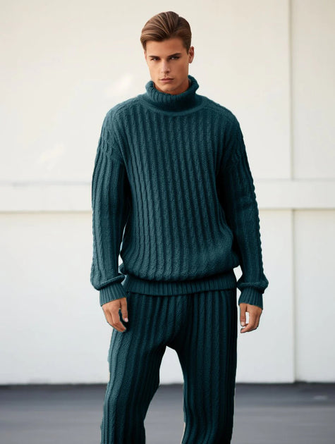 Men's Sapphire Blue Oversized Thick Knitted Set – WildernessMans