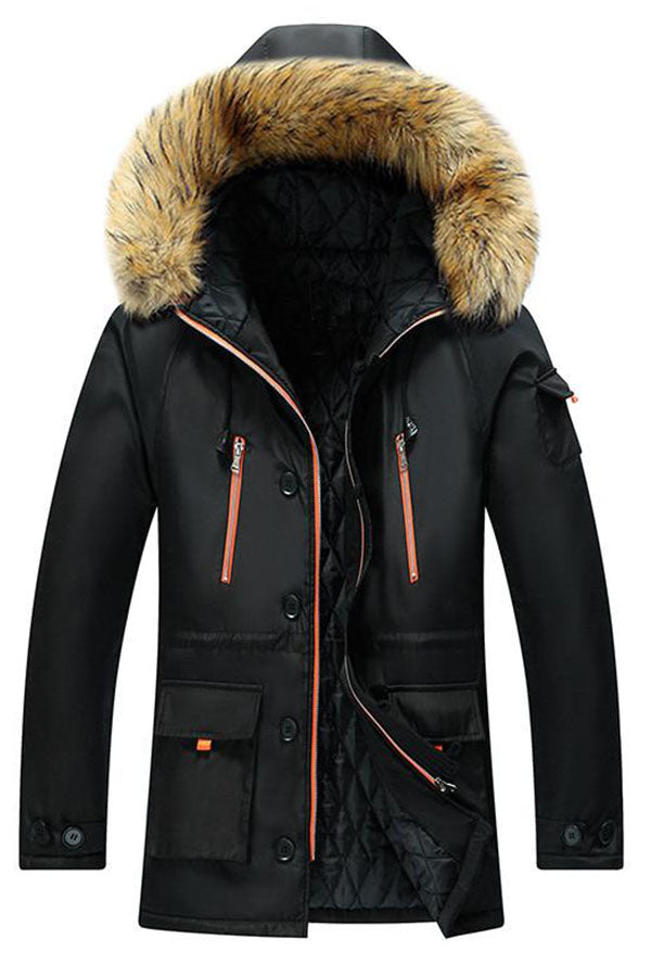 Men's Faux Fur Hooded Zip Up Jacket