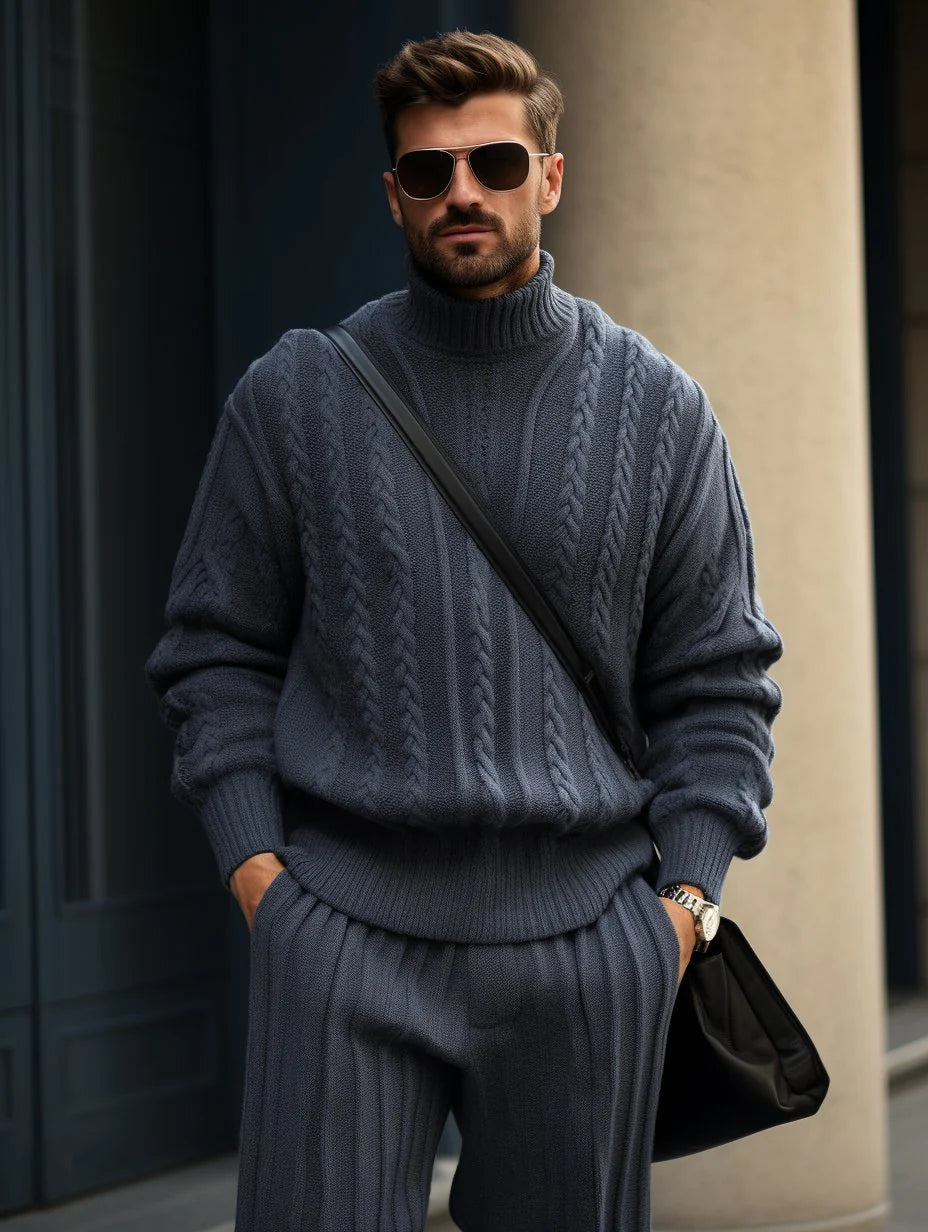 Men's Navy Blue Knitted Sweater Set