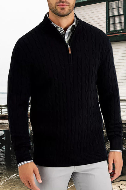 Men s Cable Knit Quarter Zip Cotton Sweater WildernessMans