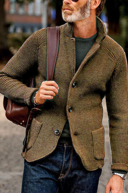 MEN'S RETRO DARK GREEN KNITTED JACKET – WildernessMans