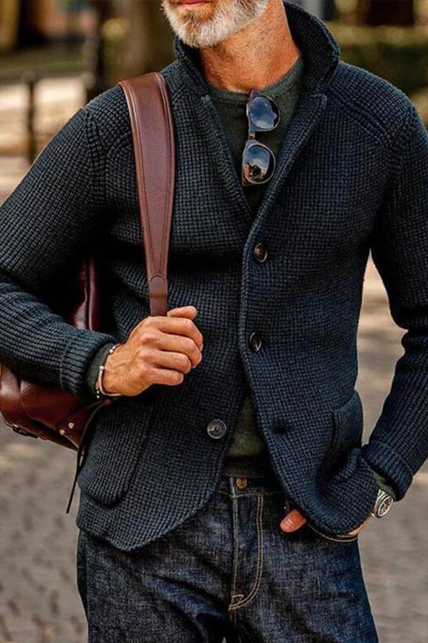 MEN'S RETRO DARK GREEN KNITTED JACKET